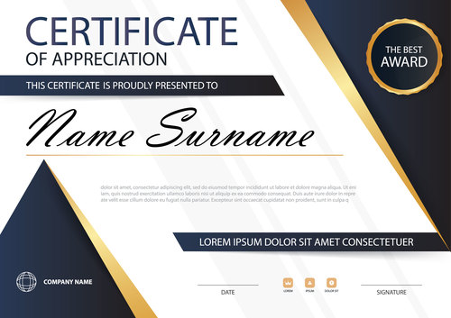 Blue certificate template design vectors 05