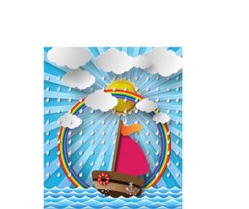 Boat and rainbow illustration vector