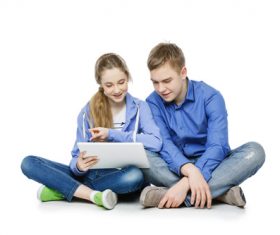 Boys and girls using tablet pc Stock Photo 01