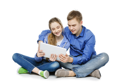 Boys and girls using tablet pc Stock Photo 02