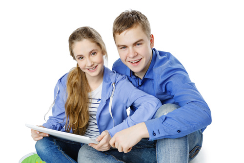Boys and girls using tablet pc Stock Photo 03