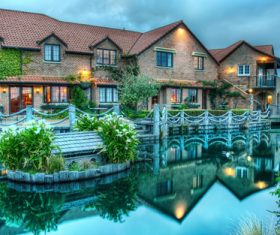 Built in the riverside house Stock Photo