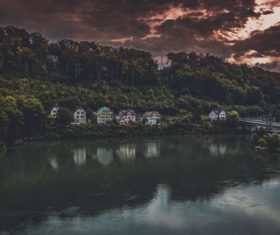 Calm lake in the evening Stock Photo