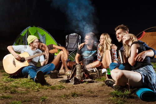 Camping campfire party Stock Photo