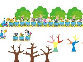 Cartoon castle train branches vector