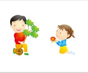 Cartoon character planting tree vector