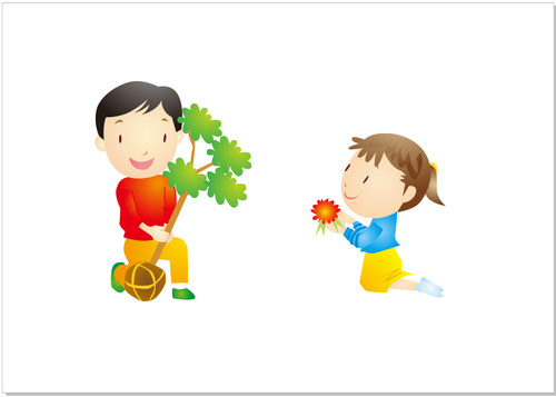 Cartoon character planting tree vector