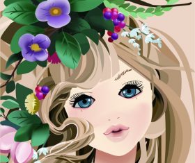 Cartoon girl wearing wreath vector