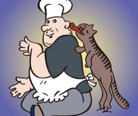 Cartoon illustration of chef and cat vector