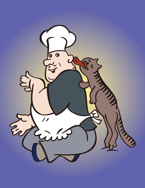 Cartoon illustration of chef and cat vector