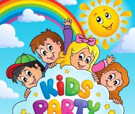 Cartoon kids with rainbow vector