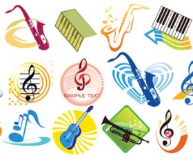Cartoon musical instrument and musical notes vector
