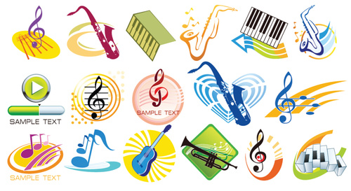 Cartoon musical instrument and musical notes vector