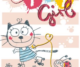 Cartoon pink letter cat vector