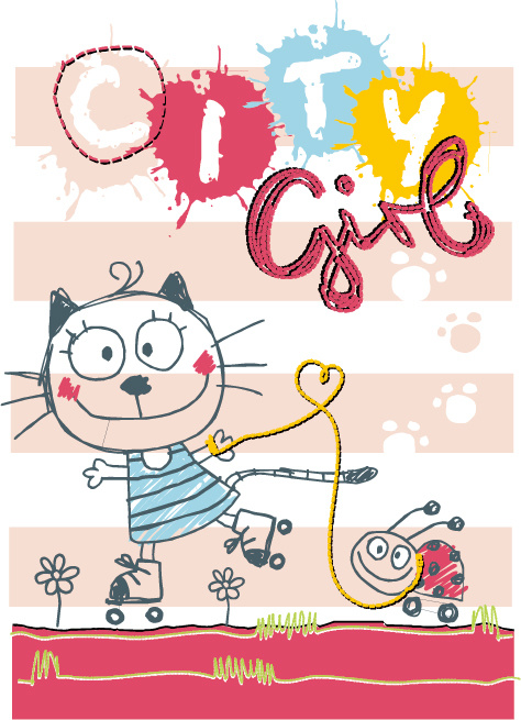 Cartoon pink letter cat vector