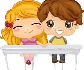 Cartoon same table pupils vector