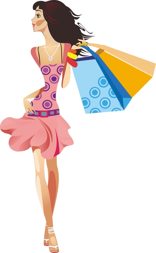 Cartoon shopping woman vector free download