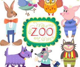 Cartoon zoo with cute animals vector 01