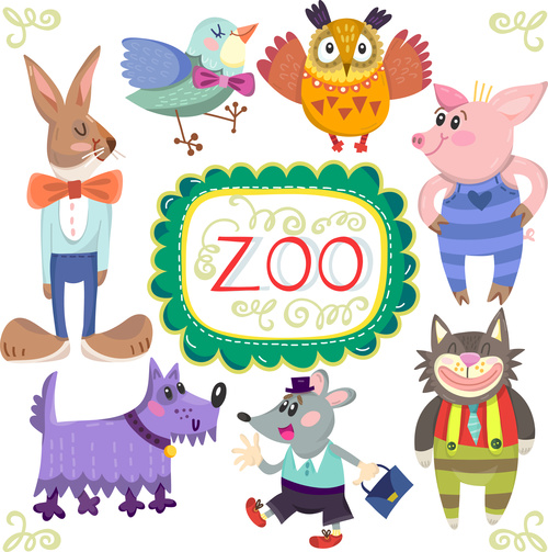Cartoon zoo with cute animals vector 01