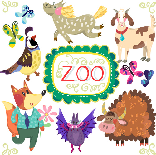 Cartoon zoo with cute animals vector 02