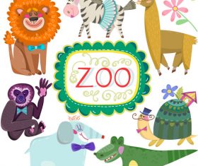 Cartoon zoo with cute animals vector 03