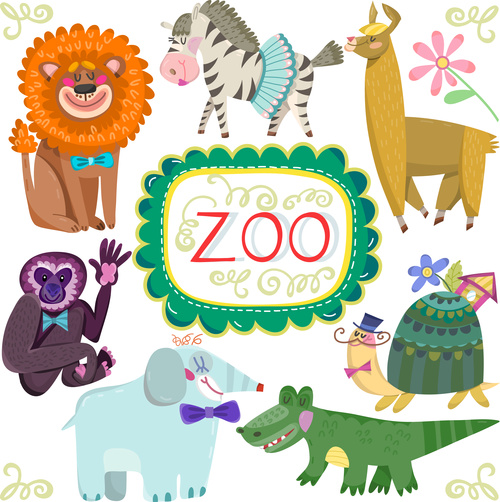 Cartoon zoo with cute animals vector 03