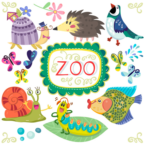 Cartoon zoo with cute animals vector 04