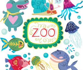 Cartoon zoo with cute animals vector 05