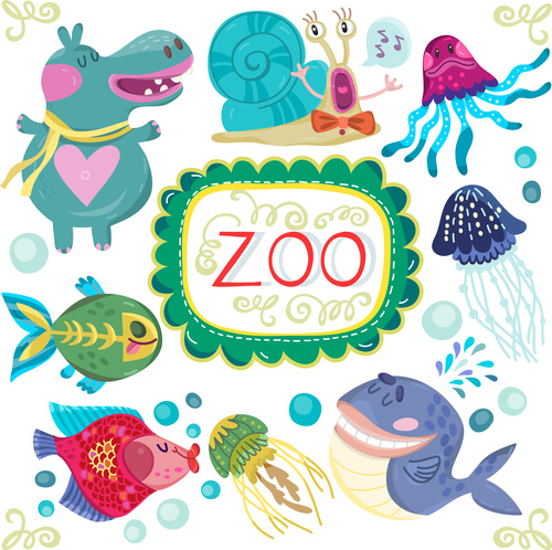 Cartoon zoo with cute animals vector 05