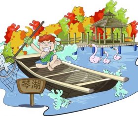 Catching fish in the lake vector