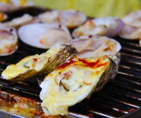 Charcoal grilled oysters Stock Photo 01
