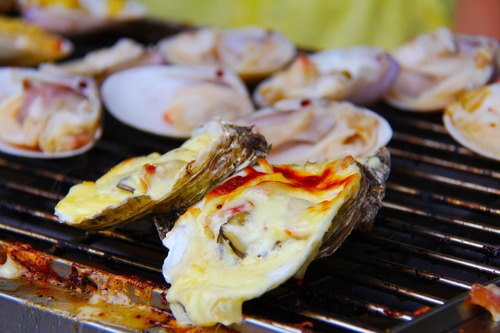 Charcoal grilled oysters Stock Photo 01