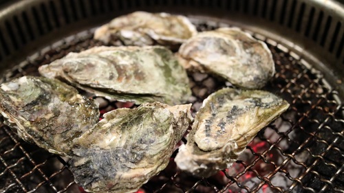 Charcoal grilled oysters Stock Photo 02