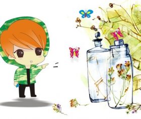 Child and butterfly cartoon illustration vector