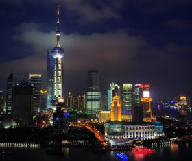 China Shanghai Oriental Pearl Night Stock Photo