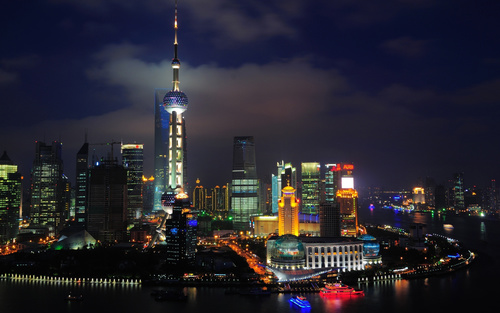 China Shanghai Oriental Pearl Night Stock Photo