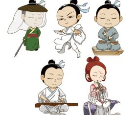 Chinese ancient cartoon character vector