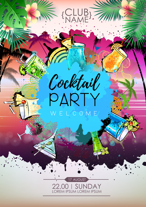Cocktail party poster template vectors 01