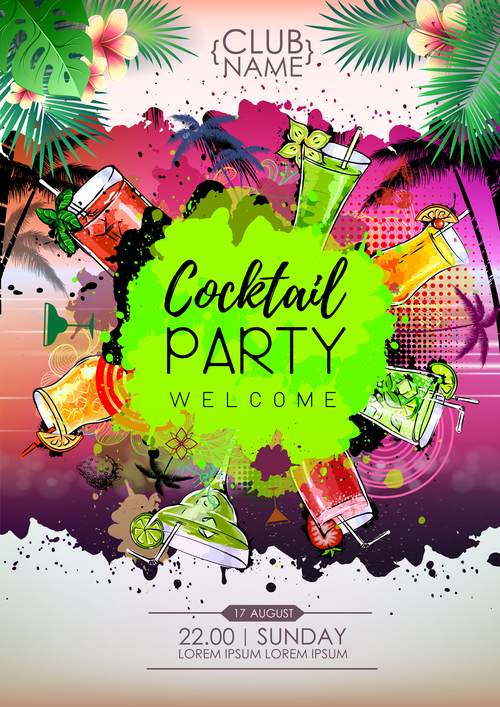 Cocktail party poster template vectors 02
