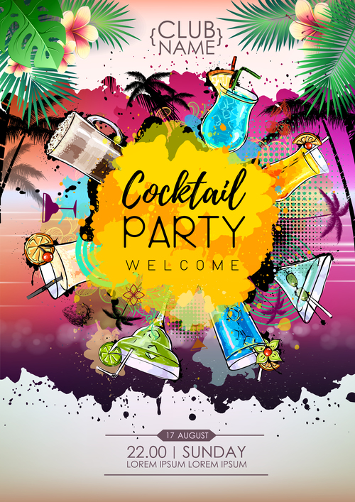 Cocktail party poster template vectors 03