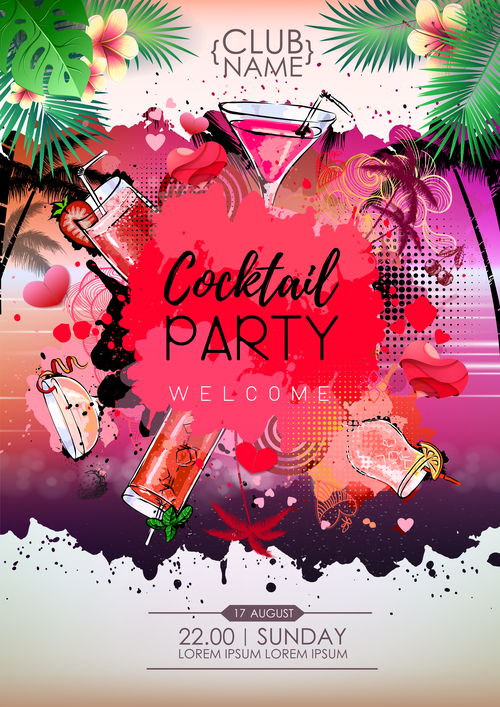 Cocktail party poster template vectors 04
