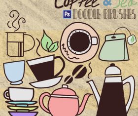 Coffee And Tea Doodle Photoshop Brushes