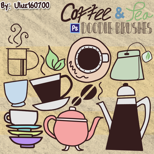 Coffee And Tea Doodle Photoshop Brushes