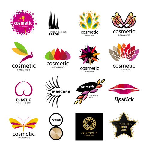 Colored cosmetics logos design vector