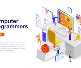 Computer programmers isometric concept template vector