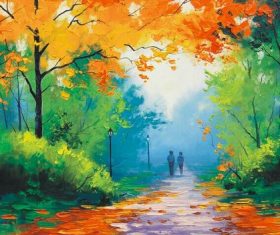 Country road painting vector