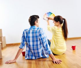 Couples choose wall color Stock Photo 01