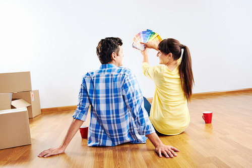 Couples choose wall color Stock Photo 01