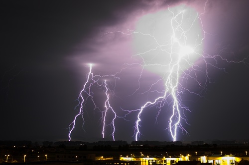 Cumulonimbus and lightning over the city Stock Photo 06
