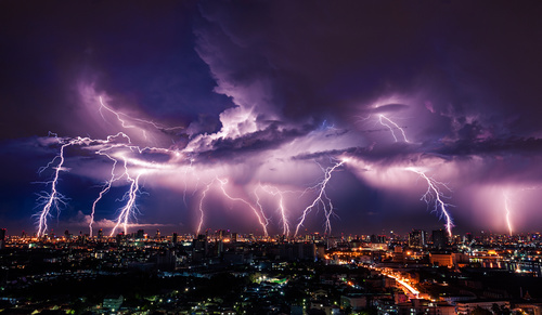 Cumulonimbus and lightning over the city Stock Photo 08